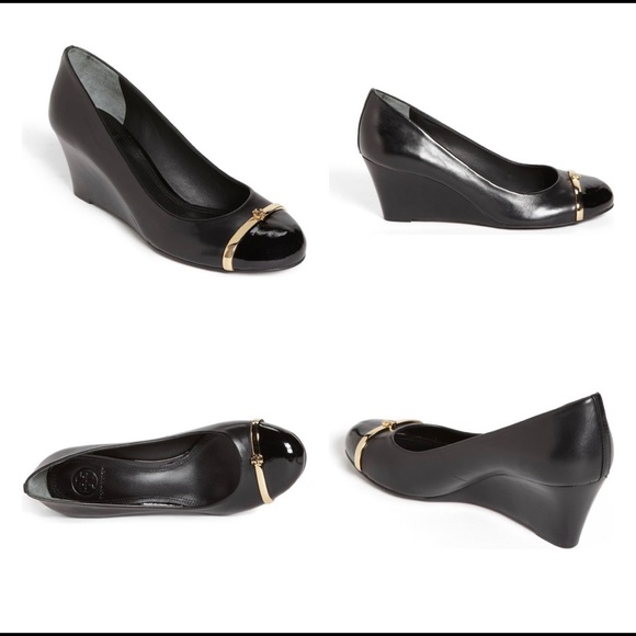 Tory Burch Pacey Cap-Toe Wedge Pump, Black - Picture 3 of 7
